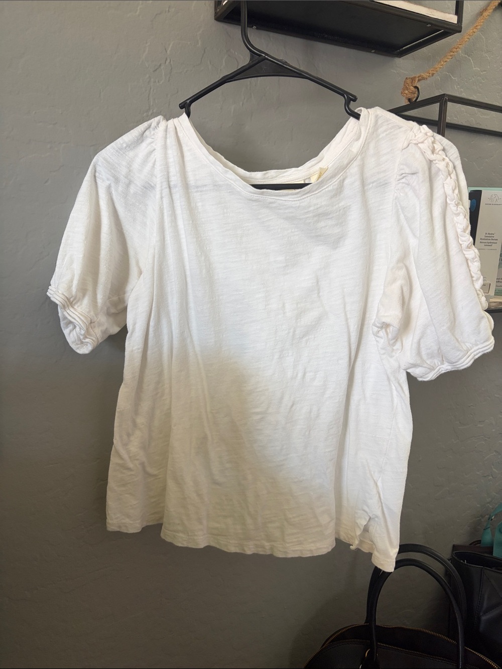 Maeve White Short Sleeve Tee with Braided Shoulder